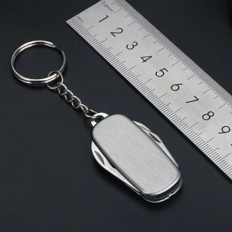 Silver Compact Folding Knife Keychain With Bottle Opener - Image 7