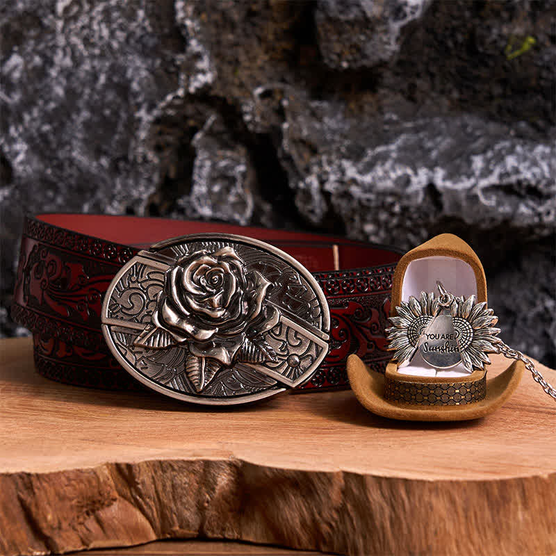 Silver DIY Rose Hidden Knife Belt Buckle Sunflower Necklace Bundle Set - Image 12