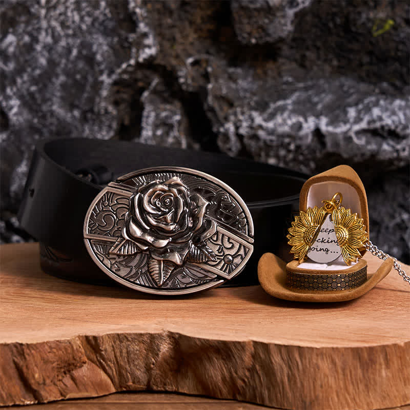 Silver DIY Rose Hidden Knife Belt Buckle Sunflower Necklace Bundle Set - Image 19