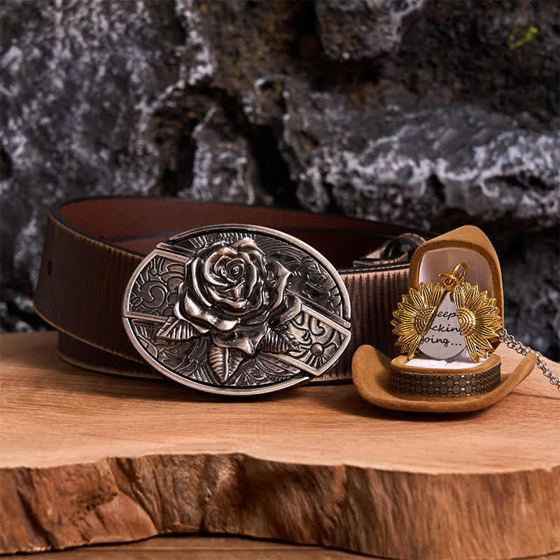 Silver DIY Rose Hidden Knife Belt Buckle Sunflower Necklace Bundle Set - Image 22