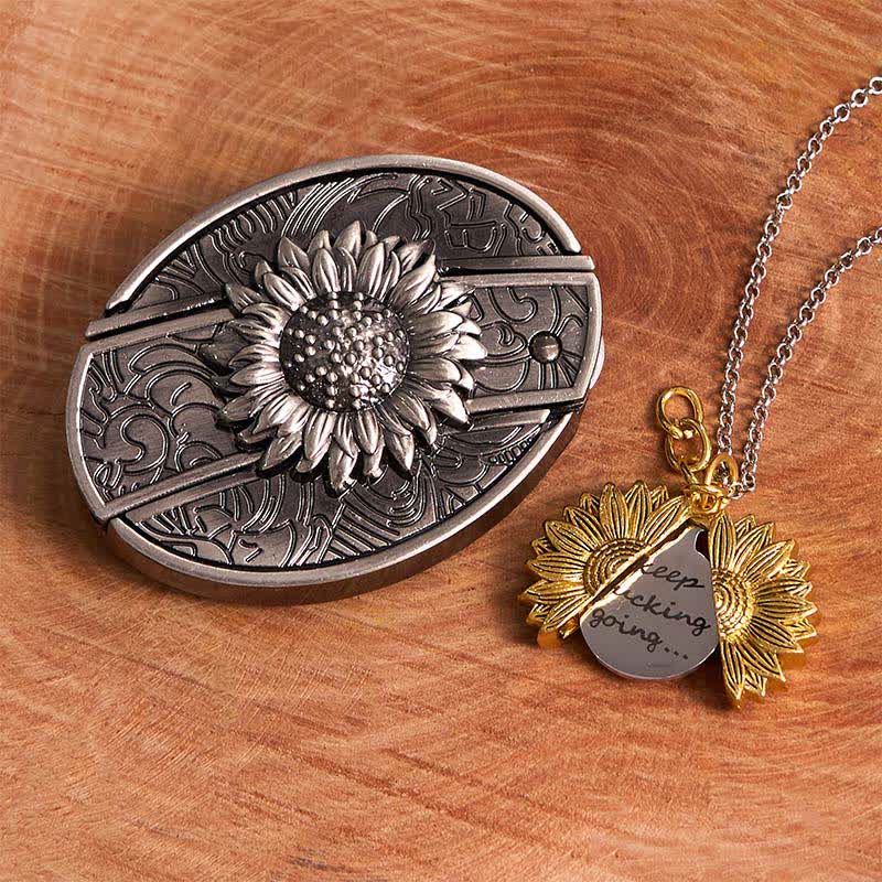 Silver DIY Sunflower Theme Hidden Knife Belt Buckle Necklace Bundle Set - Image 13