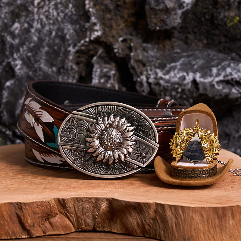 Silver DIY Sunflower Theme Hidden Knife Belt Buckle Necklace Bundle Set - Image 24