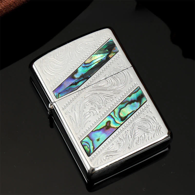 Silver Metal Colored Shell Compass Carved Kerosene Lighter - Image 10