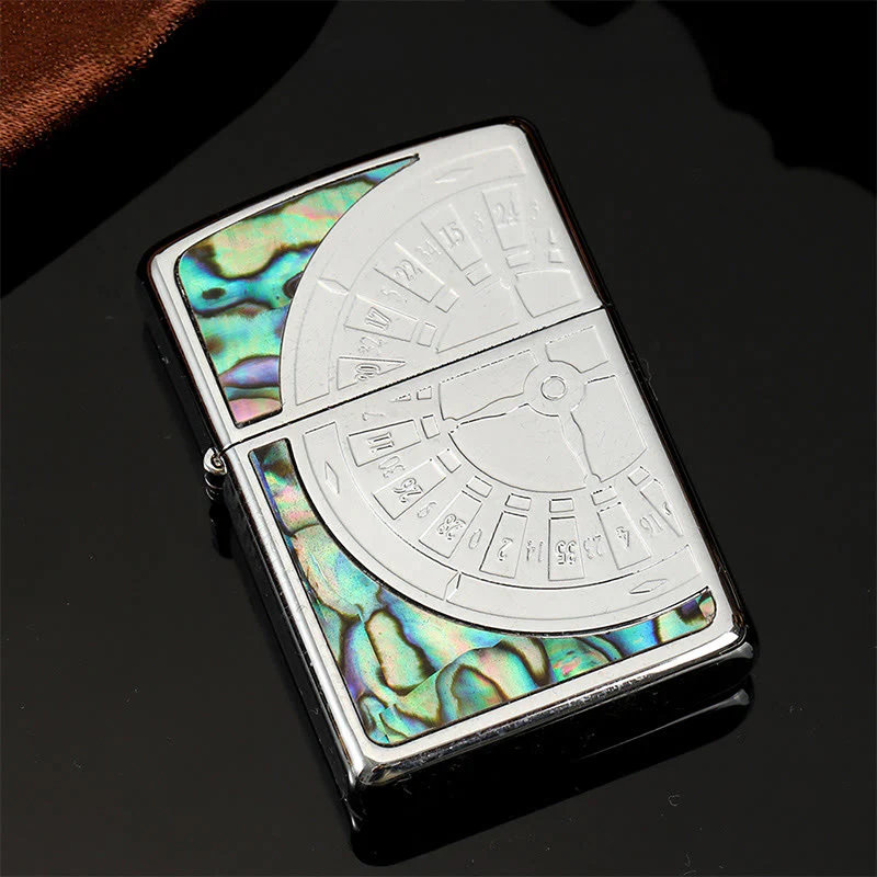 Silver Metal Colored Shell Compass Carved Kerosene Lighter - Image 6