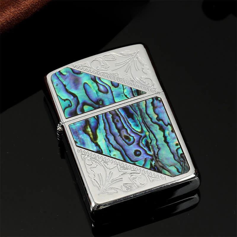 Silver Metal Colored Shell Compass Carved Kerosene Lighter - Image 7