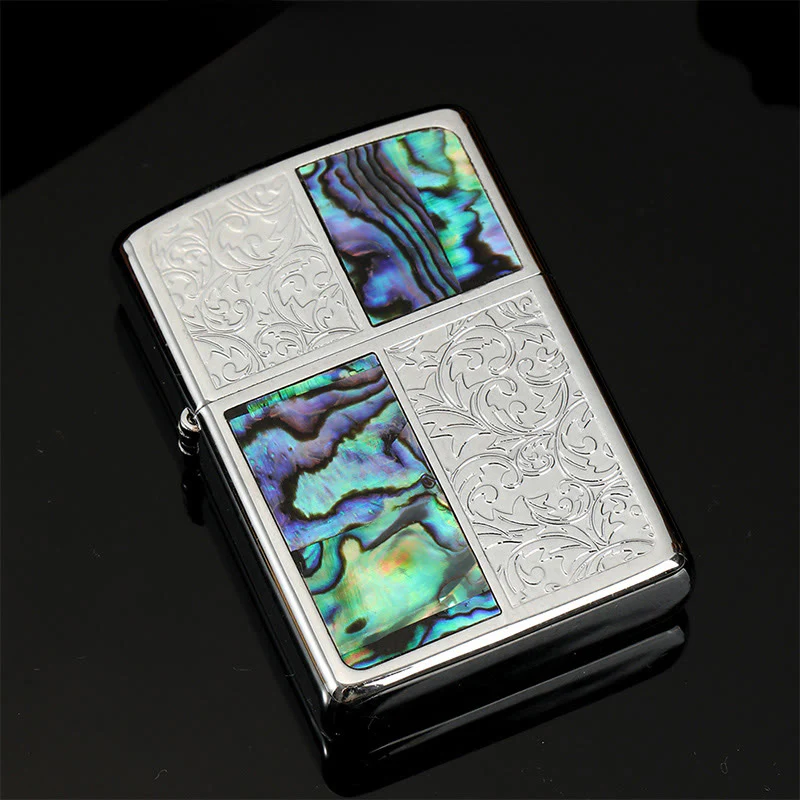Silver Metal Colored Shell Compass Carved Kerosene Lighter - Image 9