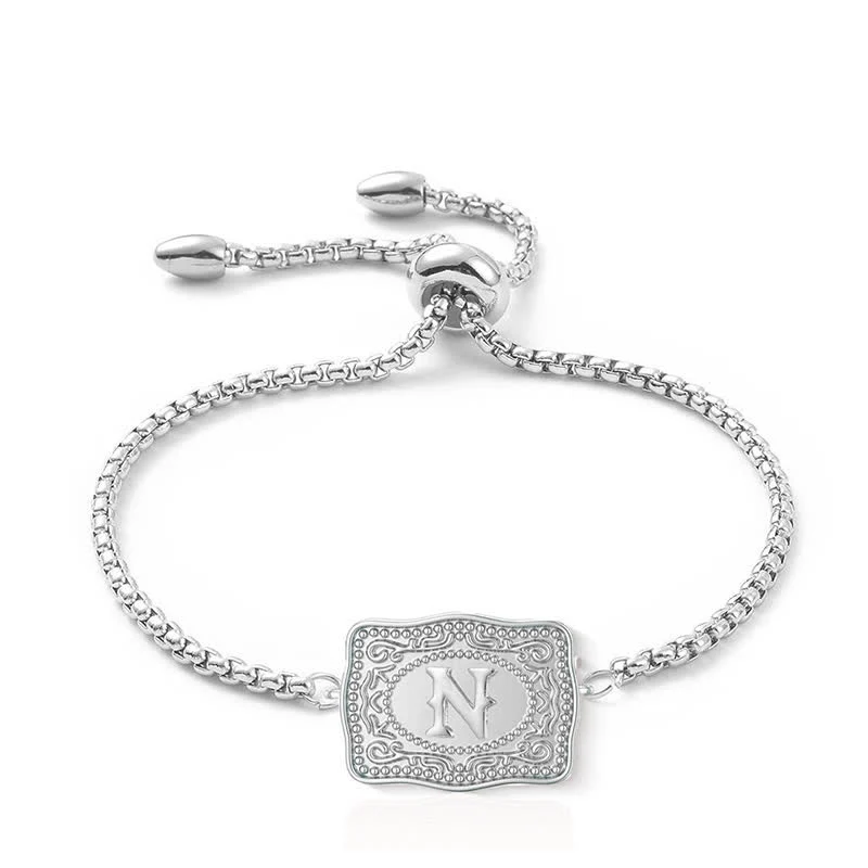 Silver Mini Embossed Initial Letter Bracelet - Image 14