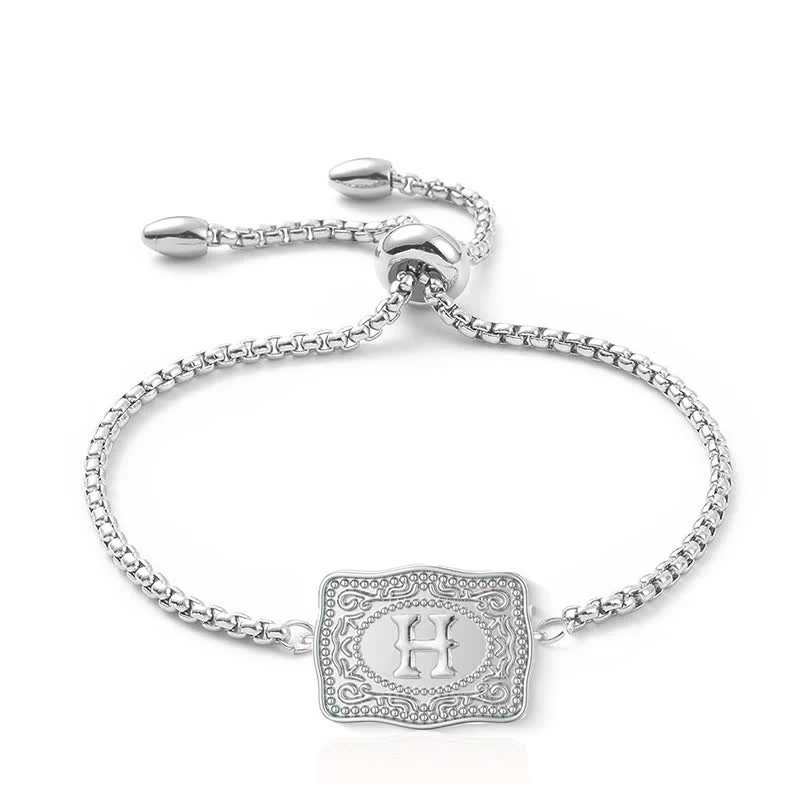 Silver Mini Embossed Initial Letter Bracelet - Image 8