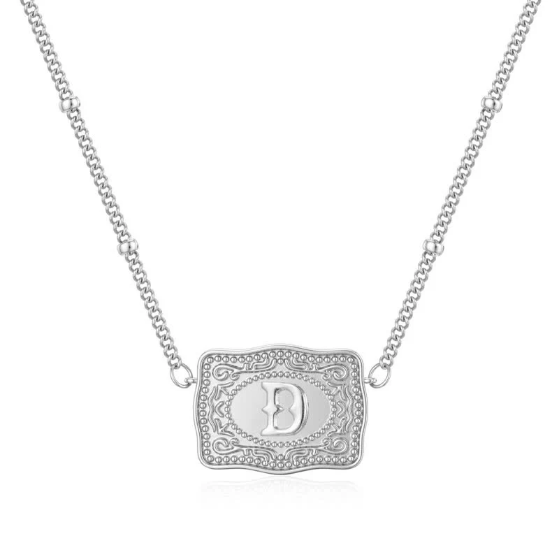 Silver Mini Embossed Initial Letter Necklace - Image 5