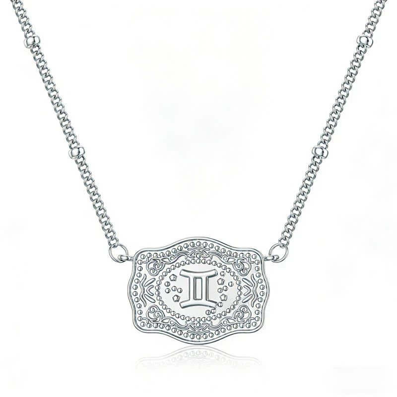 Silver Mini Embossed Twelve Zodiac Signs Necklace