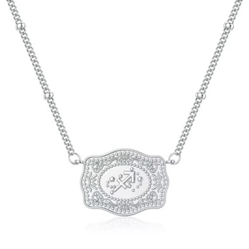Silver Mini Embossed Twelve Zodiac Signs Necklace - Image 2