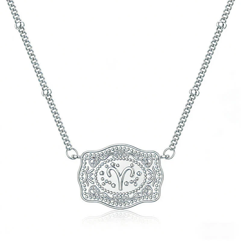 Silver Mini Embossed Twelve Zodiac Signs Necklace - Image 7