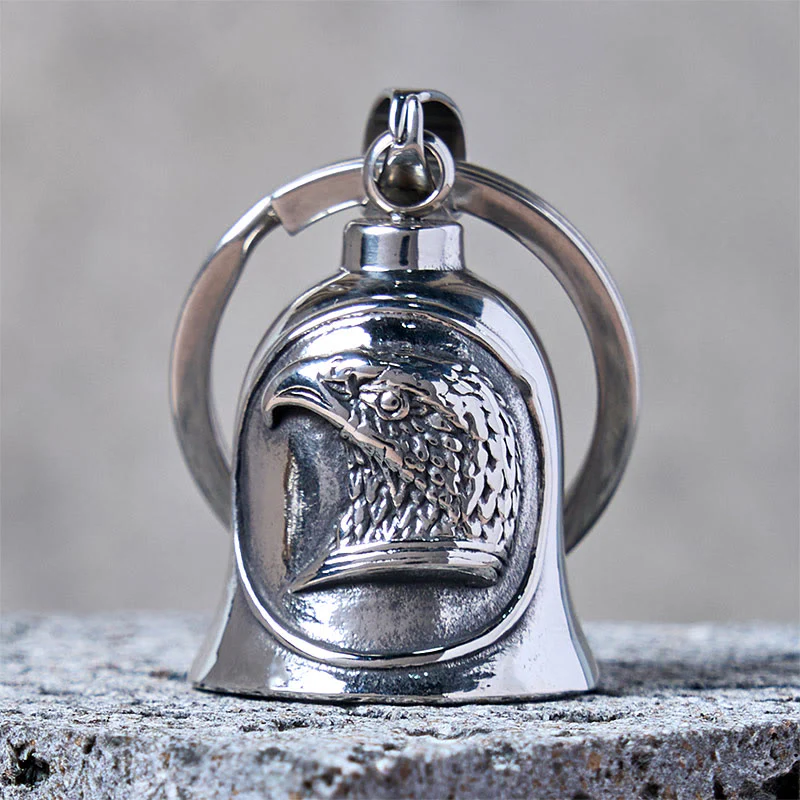 Silver Punk Eagle Riding Bell Keychain