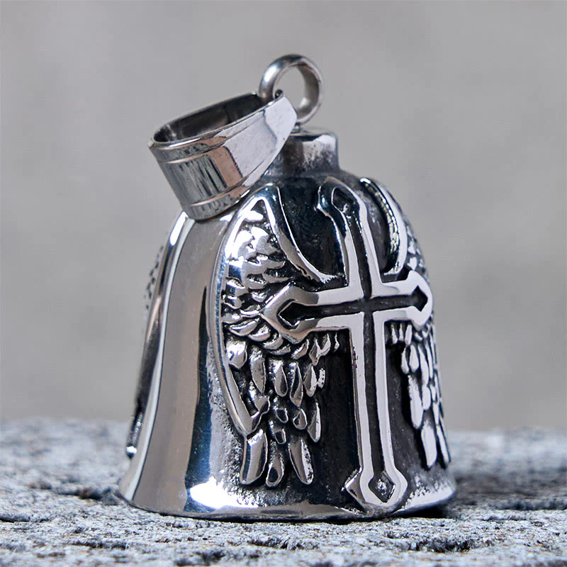 Silver Viking Cross And Wings Bell Keychain - Image 4