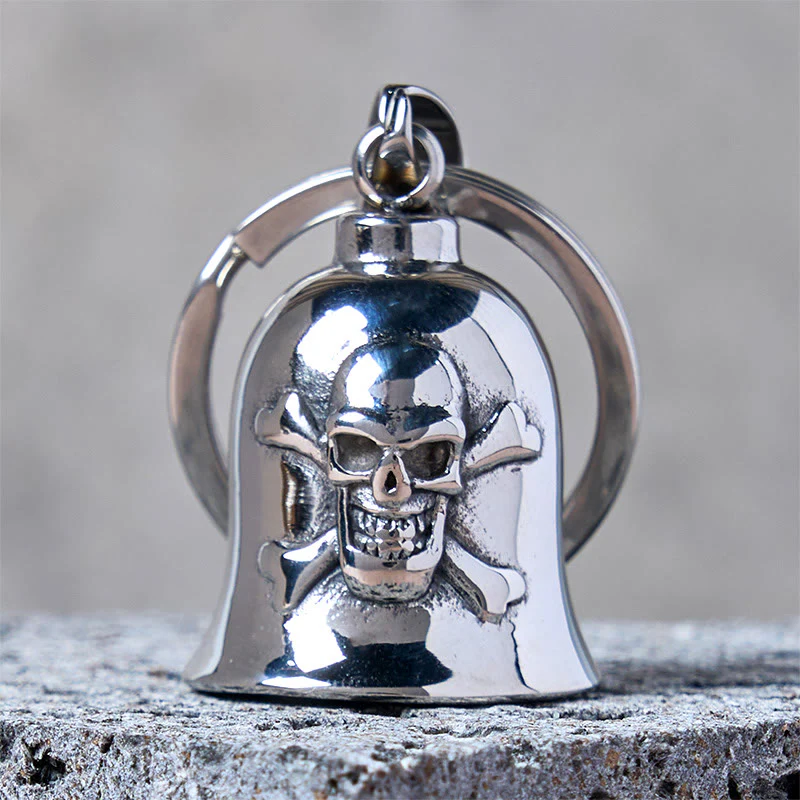 Silver Viking Skull Riding Bell Keychain