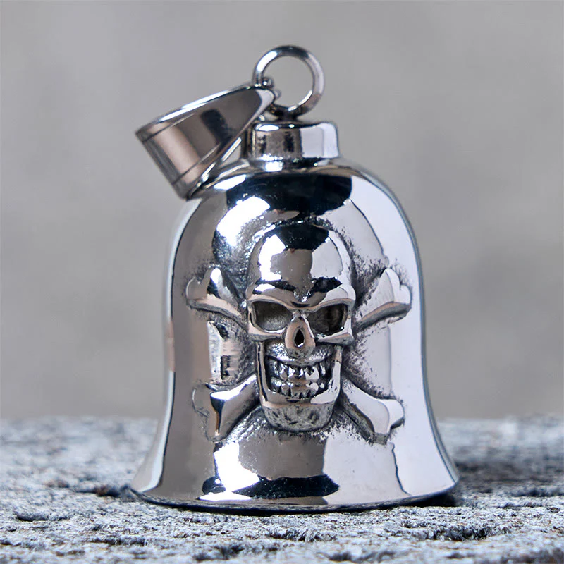Silver Viking Skull Riding Bell Keychain - Image 2