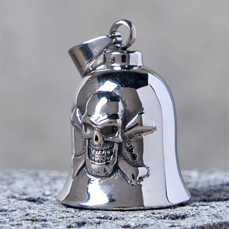 Silver Viking Skull Riding Bell Keychain - Image 3