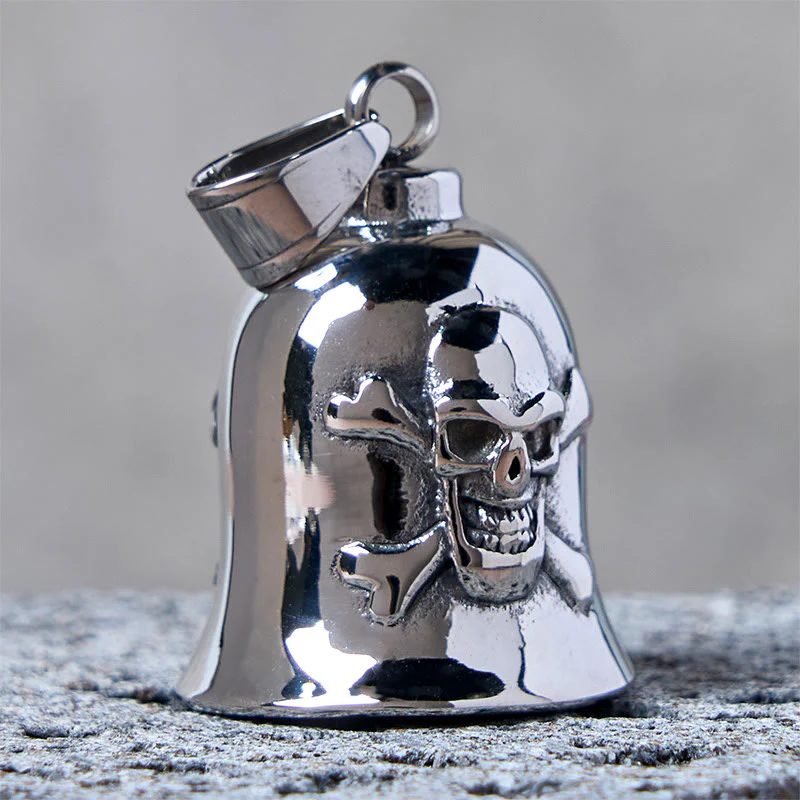 Silver Viking Skull Riding Bell Keychain - Image 4