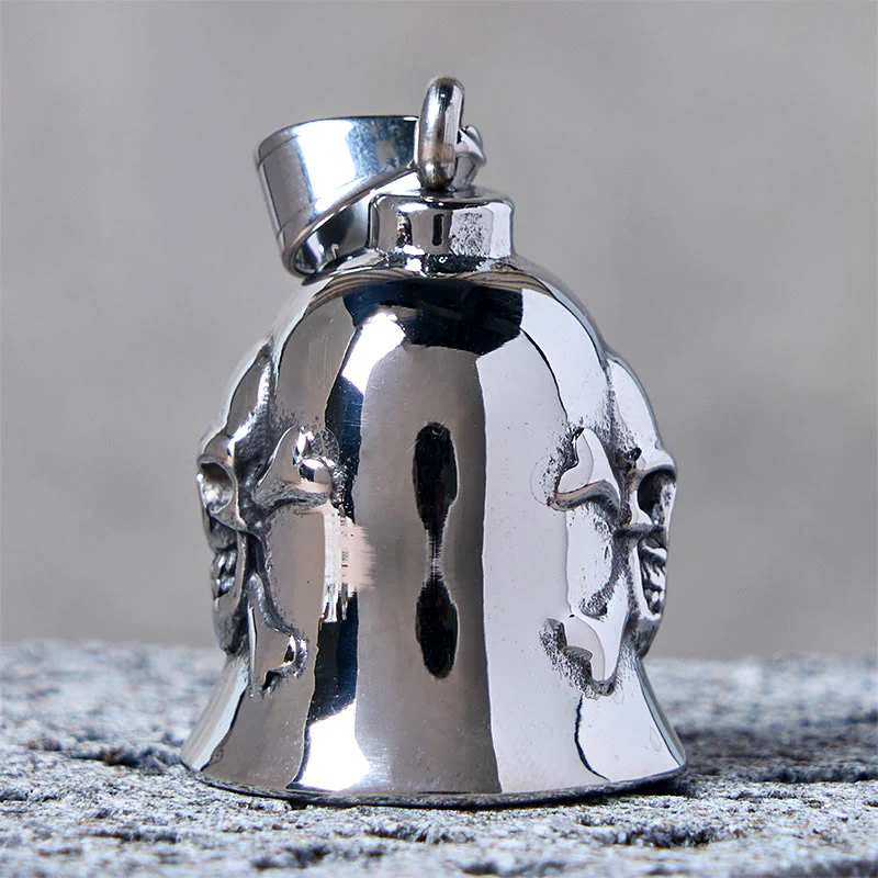 Silver Viking Skull Riding Bell Keychain - Image 5