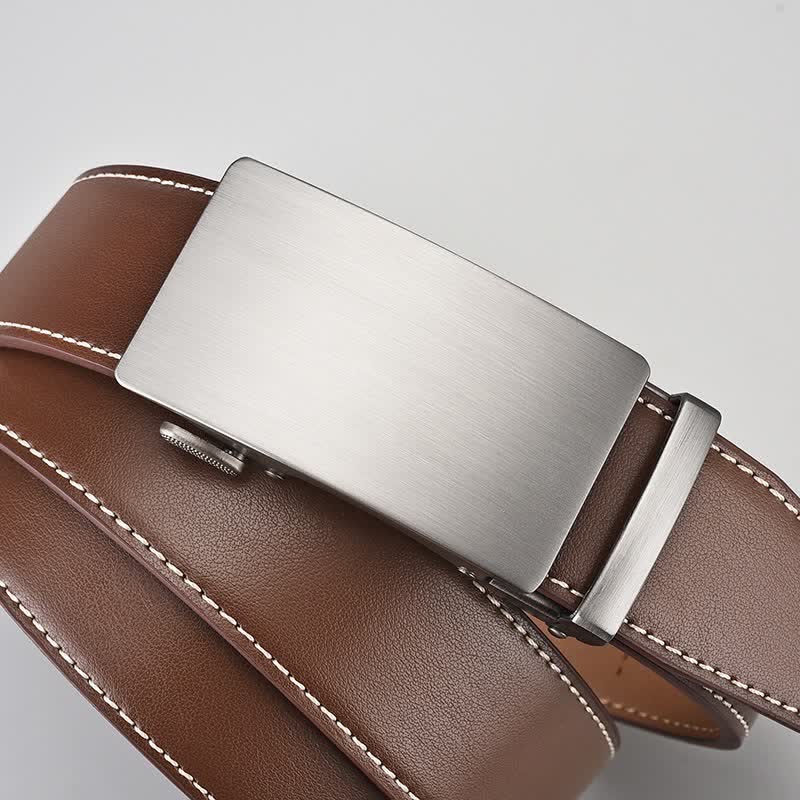 Simple Brown Business Gentleman Automatic Buckle Leather Belt - Image 3