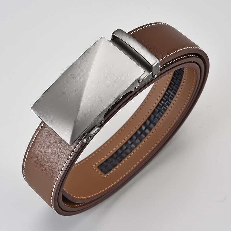Simple Brown Business Gentleman Automatic Buckle Leather Belt - Image 9