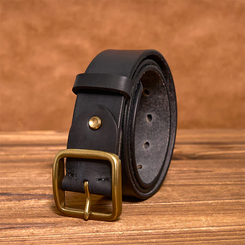 Simple Chic Vintage Brass Square Buckle Leather Belt - Image 11