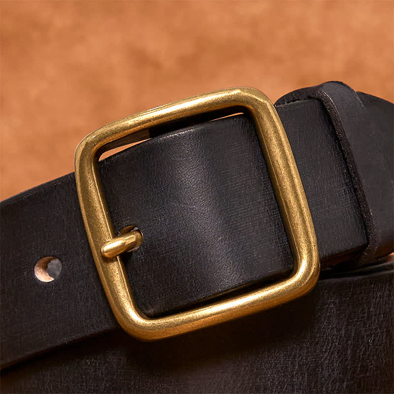 Simple Chic Vintage Brass Square Buckle Leather Belt - Image 12