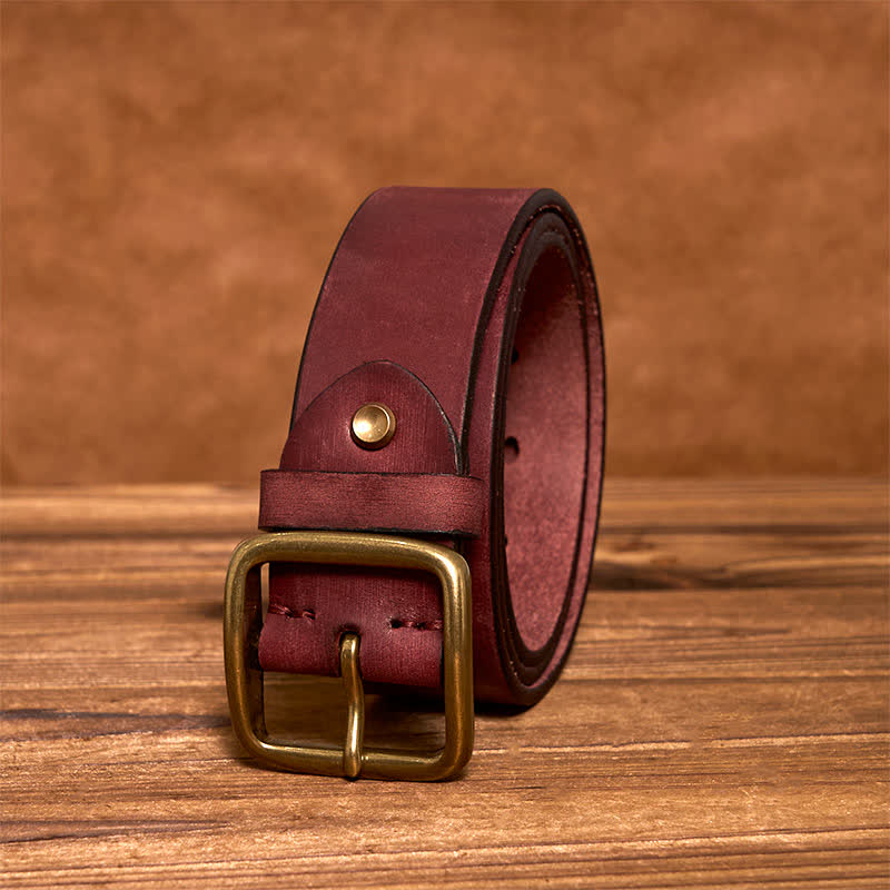 Simple Chic Vintage Brass Square Buckle Leather Belt - Image 15