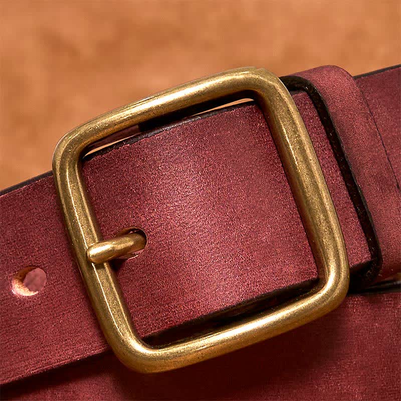 Simple Chic Vintage Brass Square Buckle Leather Belt - Image 16