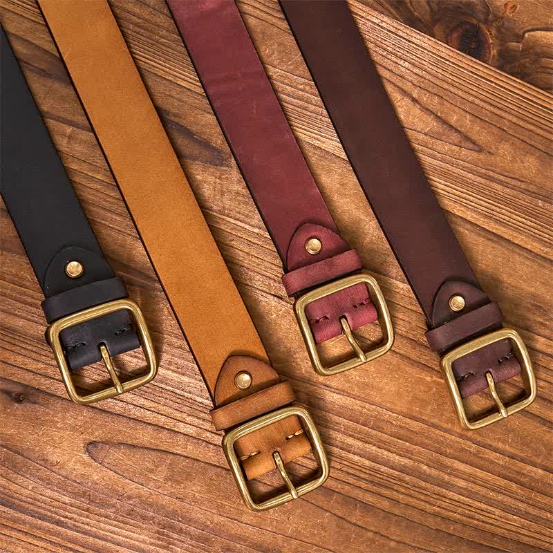 Simple Chic Vintage Brass Square Buckle Leather Belt - Image 2