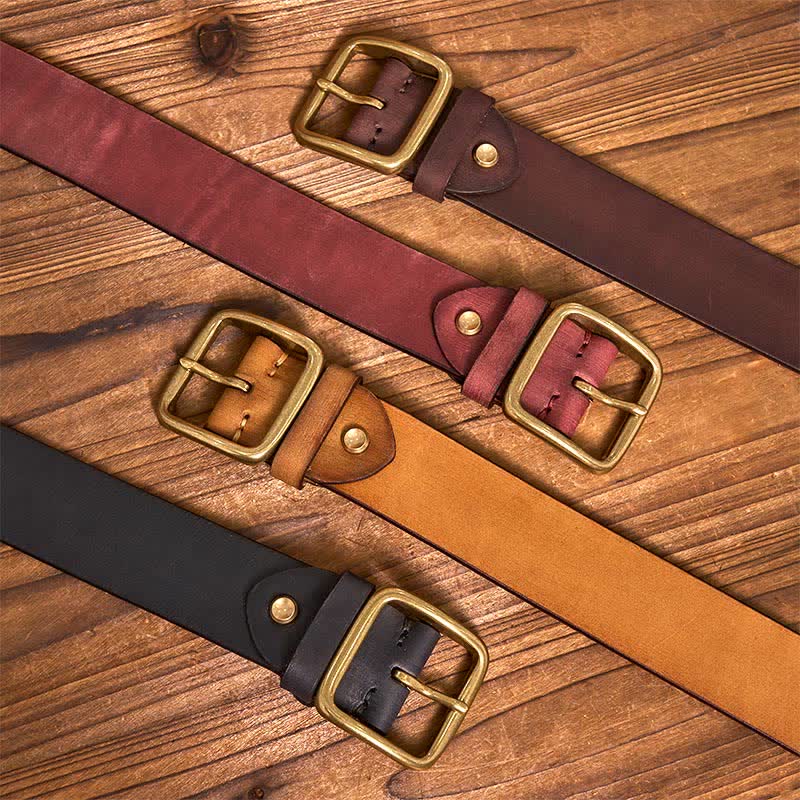 Simple Chic Vintage Brass Square Buckle Leather Belt - Image 3