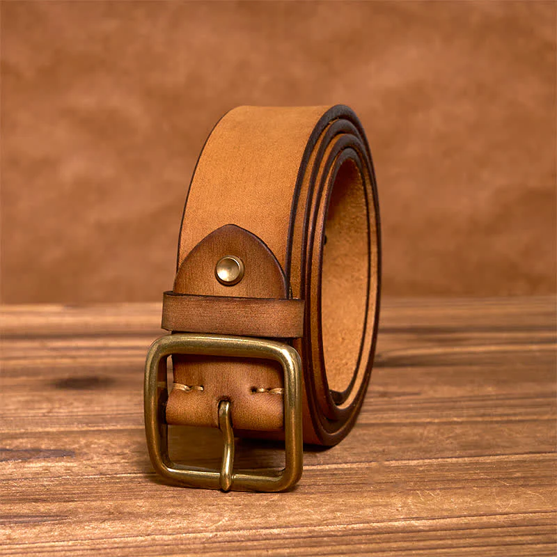 Simple Chic Vintage Brass Square Buckle Leather Belt - Image 4