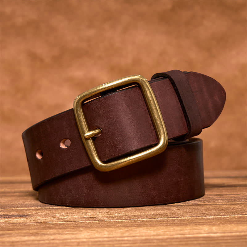 Simple Chic Vintage Brass Square Buckle Leather Belt - Image 6