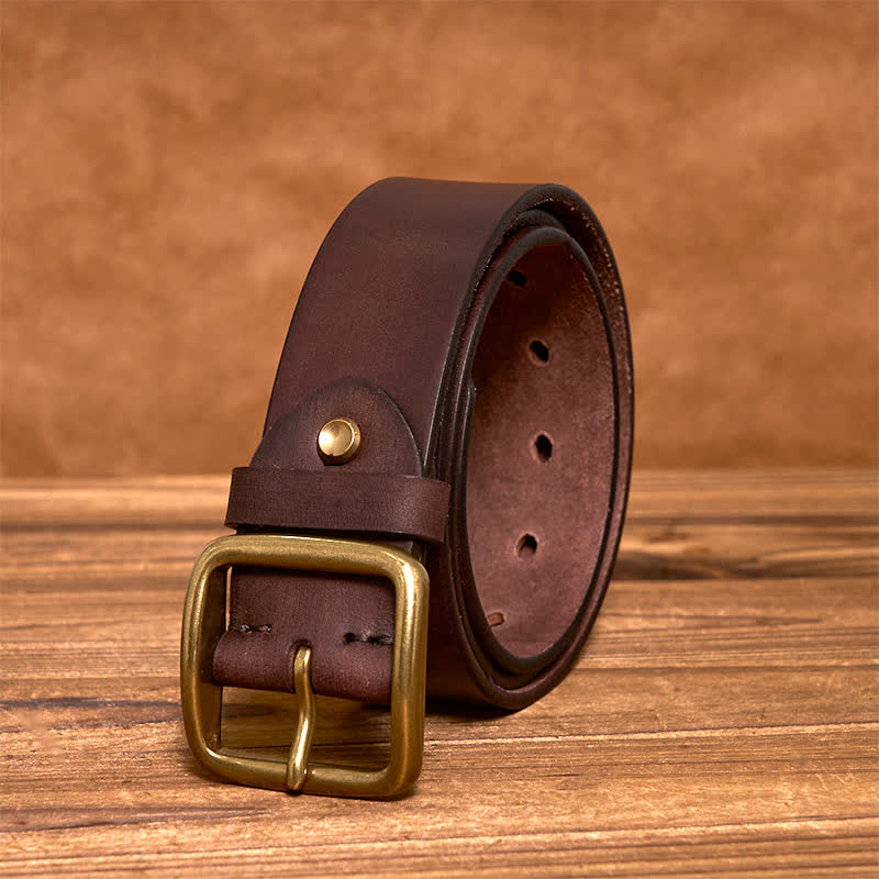 Simple Chic Vintage Brass Square Buckle Leather Belt - Image 7