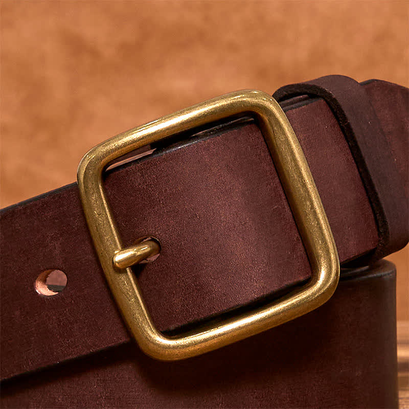 Simple Chic Vintage Brass Square Buckle Leather Belt - Image 8