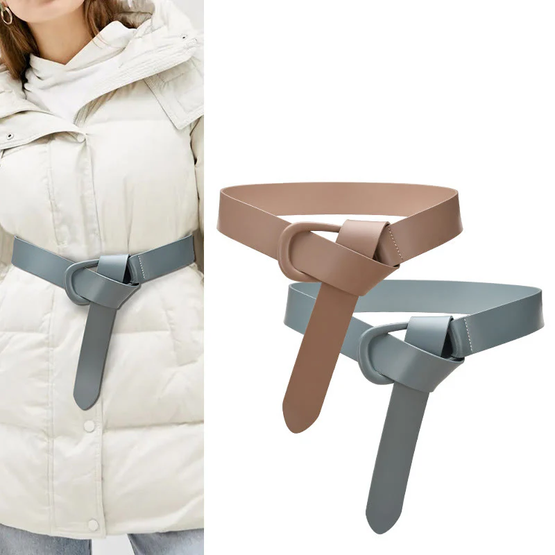 Simple Wide Waist Belt For Women Leather Knot Belt - Image 5