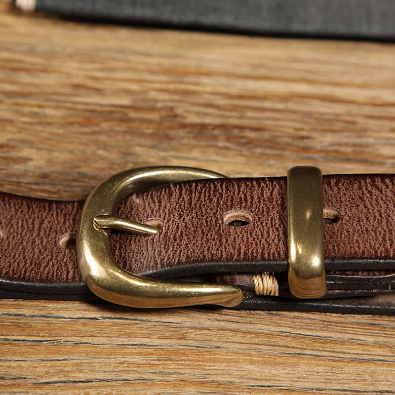 Single Prong Half Round Buckle Work Leather Belt - Image 2