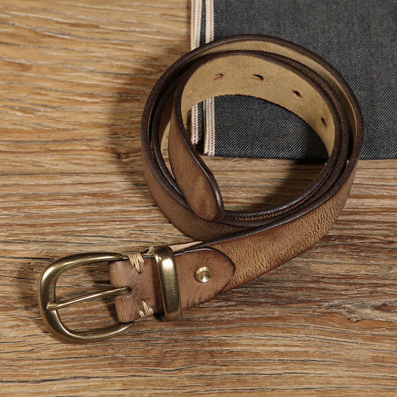 Single Prong Half Round Buckle Work Leather Belt - Image 5