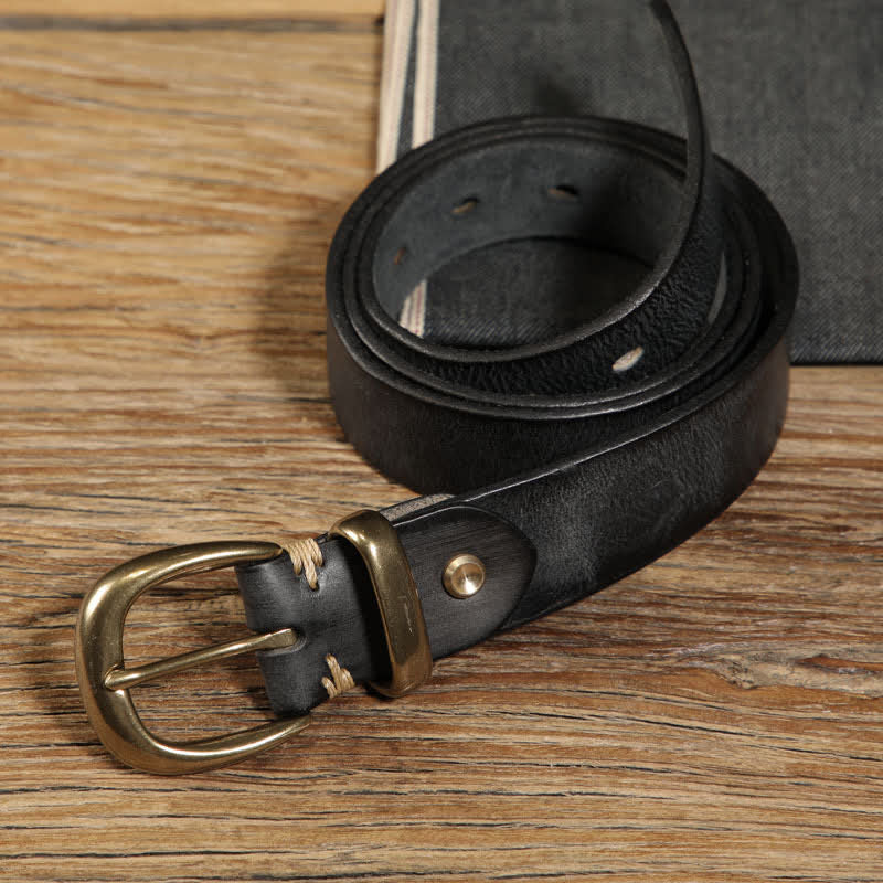 Single Prong Half Round Buckle Work Leather Belt - Image 6