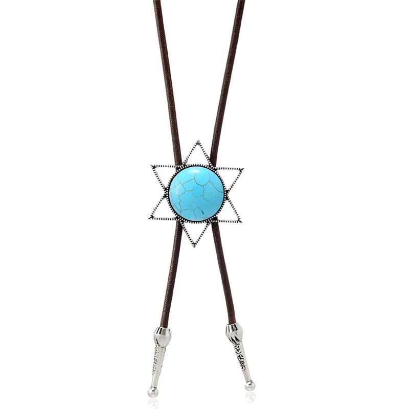 Six-Pointed Star Turquoise Design Bolo Tie - Image 2