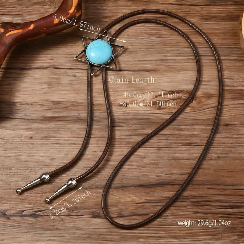 Six-Pointed Star Turquoise Design Bolo Tie - Image 3