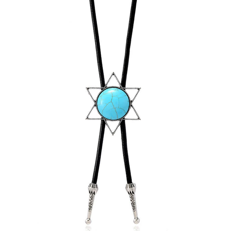 Six-Pointed Star Turquoise Design Bolo Tie - Image 4