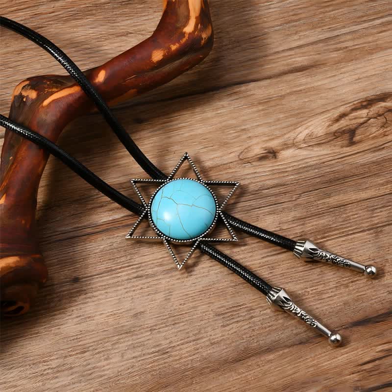 Six-Pointed Star Turquoise Design Bolo Tie - Image 5