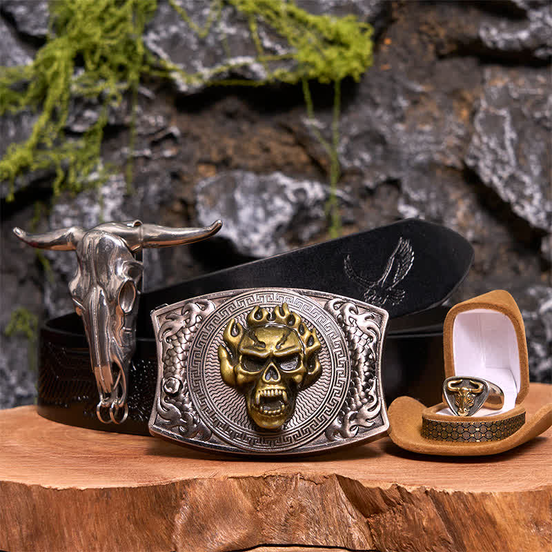 Skull DIY Hidden Knife Belt Buckle Longhorn Pendant Bull Ring Bundle Set - Image 10