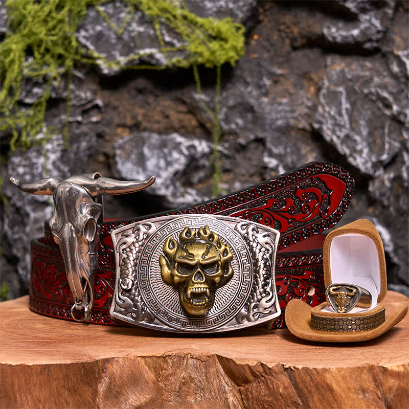 Skull DIY Hidden Knife Belt Buckle Longhorn Pendant Bull Ring Bundle Set - Image 14