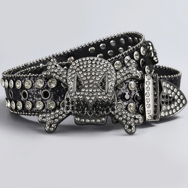 Skull Head Crystal Rhinestone Studded Leather Belt - Image 10