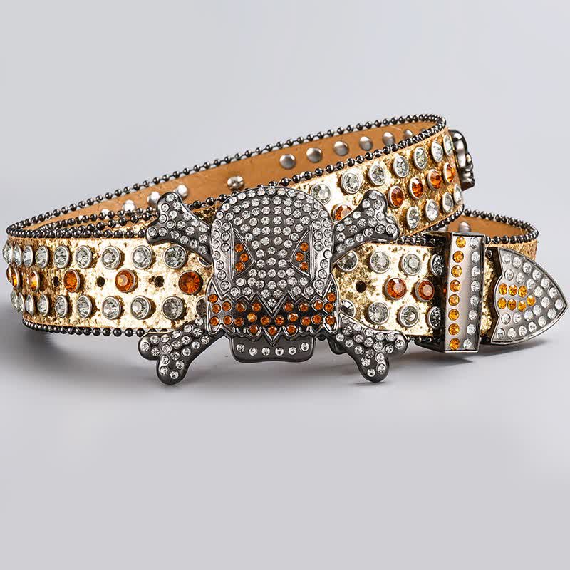 Skull Head Crystal Rhinestone Studded Leather Belt - Image 14