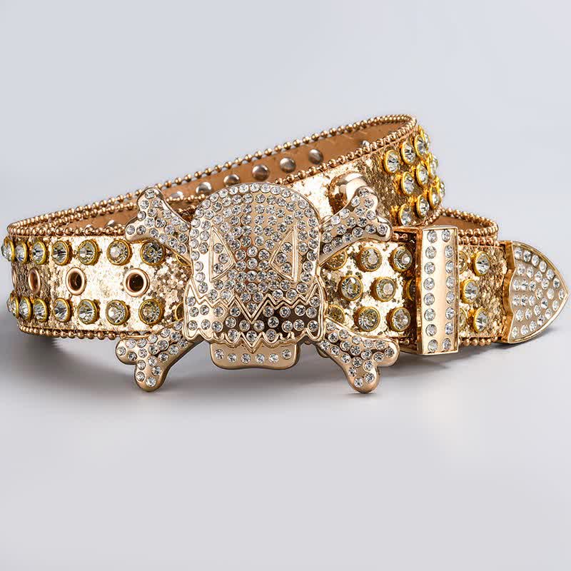 Skull Head Crystal Rhinestone Studded Leather Belt - Image 15