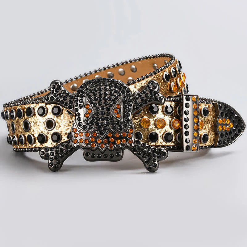 Skull Head Crystal Rhinestone Studded Leather Belt - Image 16
