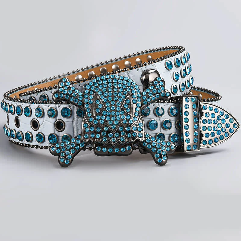 Skull Head Crystal Rhinestone Studded Leather Belt - Image 19